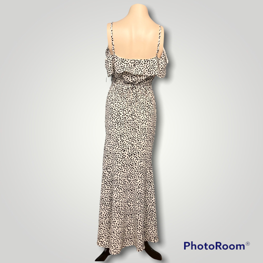 Bcx Ruffle Maxi Dress White Black Dots Off Shoulder Asymmetrical Juniors Size XS - Picture 5 of 12